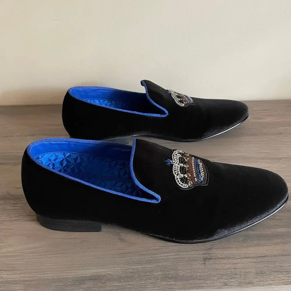 Steve Madden P-Flavio Crown Velvet Loafers Men’s 11 Black Blue Smoking Slipper